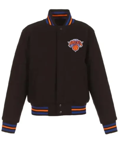NY Knicks Embroidered Black Varsity Wool Jacket