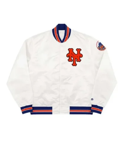 NY Mets 80s Retro White Bomber Jacket