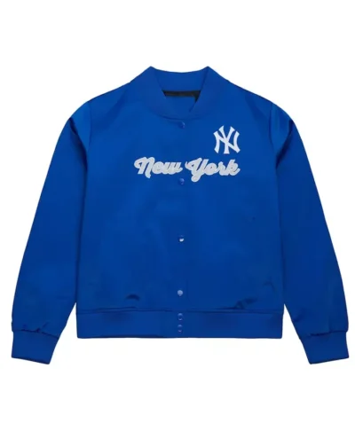 NY Yankees Throwback Blue Satin Graphic Jacket