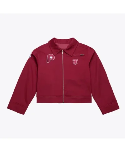 Philadelphia Phillies Burgundy Cropped Mechanic Jacket