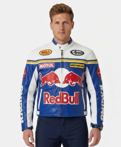 Red Bull Racing Themed Blue Motorcycle Jacket