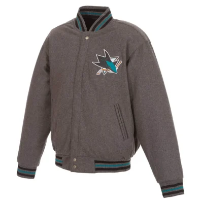 San Jose Sharks Gray Varsity Wool Jacket Full Snap Edition