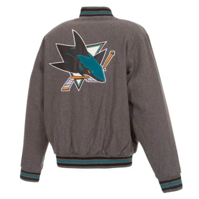 San Jose Sharks Gray Varsity Wool Jacket Full Snap Edition