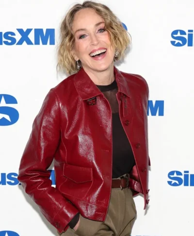 SiriusXM Sharon Stone Red Leather Jacket