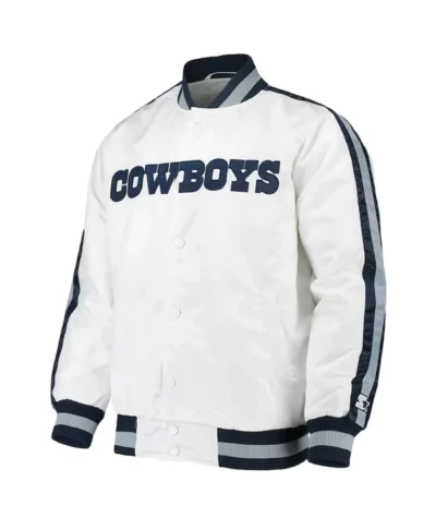 Starter White Dallas Cowboys Throwback D LINE Full Snap Satin Jacket