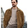Theo James Press Junket Brown Suede Jacket