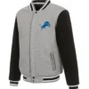 Varsity Detroit Lions Grey And Black Wool Jacket