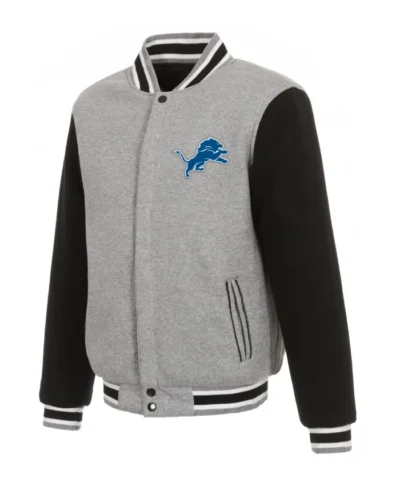 Varsity Detroit Lions Grey And Black Wool Jacket