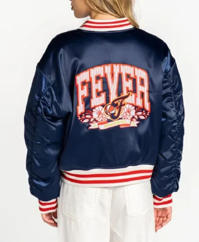 buy Indiana Fever Navy Satin Bomber Jacket
