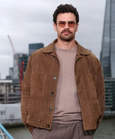 buy Theo James Press Junket Brown Suede Jacket
