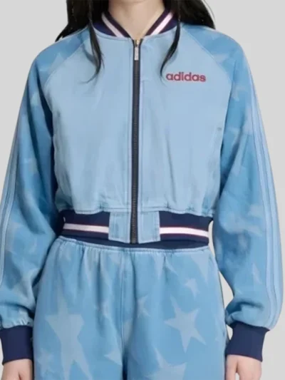 buy now Adidas SST Denim Graphic Varsity Bomber Jacket