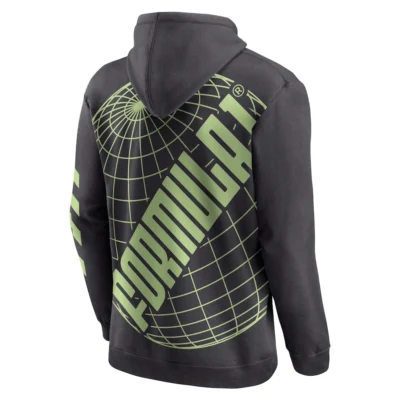 grey Formula 1 Globe Back Print Overhead Hoodie