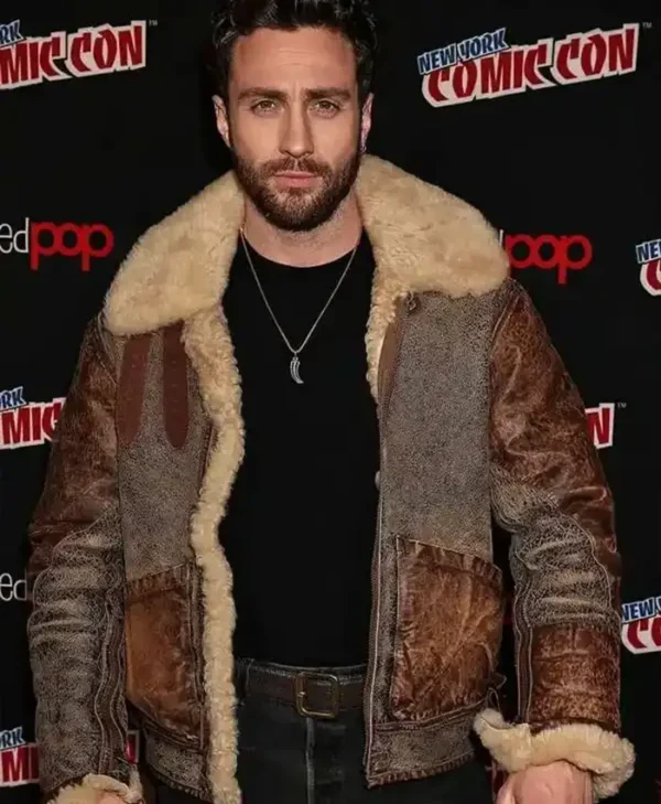 Aaron Taylor-Johnson Comic Con Shearling Leather Jacket