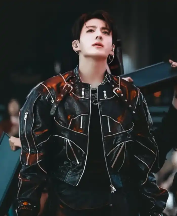 BTS World Tour Stanford 2026 Jungkook Black Biker Jacket
