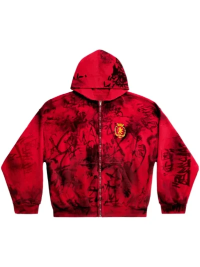 Balenciaga Distressed Skater Style Zip-Up Hoodie