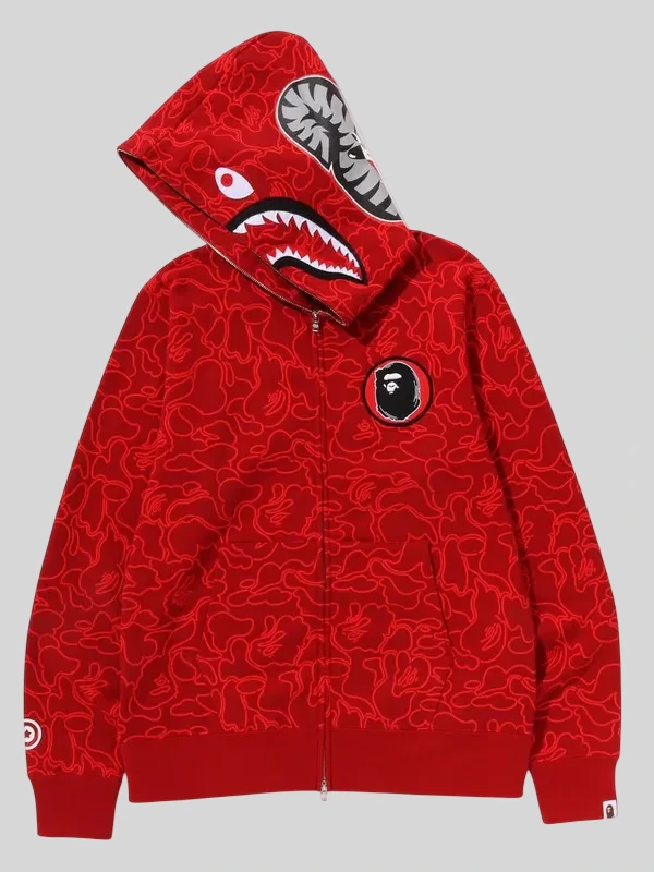 Bape 30th Anniversary Shark Camo Red Hoodie