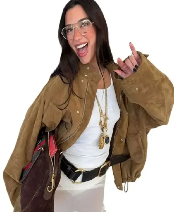 Dua Lipa Brown Suede Jacket LA 2026