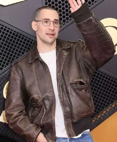 Jack Antonoff Grammy Awards Brown Leather Jacket