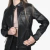 Johnson Women Moto Black Cafe Racer Leather Jacket