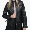 Johnson Women Moto Black Cafe Racer Leather Jacket