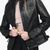 Johnson Women Moto Black Cafe Racer Leather Jacket