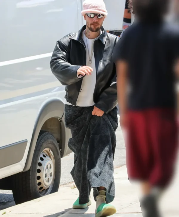 Justin Beiber Oversized Black Leather Jacket