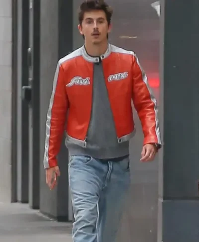 Knicks vs Sixers game Timothee Chalamet Orange Jacket