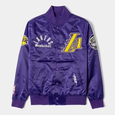 LA Lakers Purple Black Varsity Satin Jacket