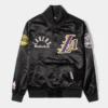 LA Lakers Purple Black Varsity Satin Jacket for sale