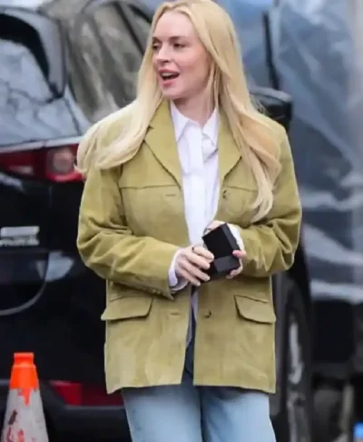 Lindsay Lohan Tell Me Lies 2026 Suede Leather Blazer