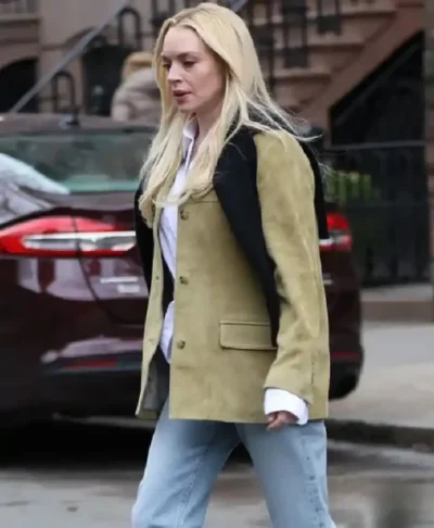 Lindsay Lohan Tell Me Lies 2026 Suede Leather Blazer