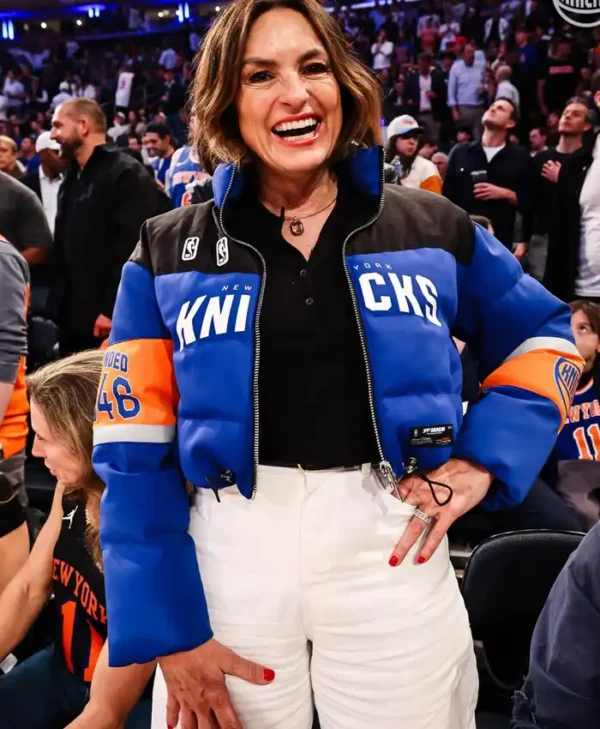 Mariska Hargitay Knicks vs Cavaliers Game 2 Puffer Jacket