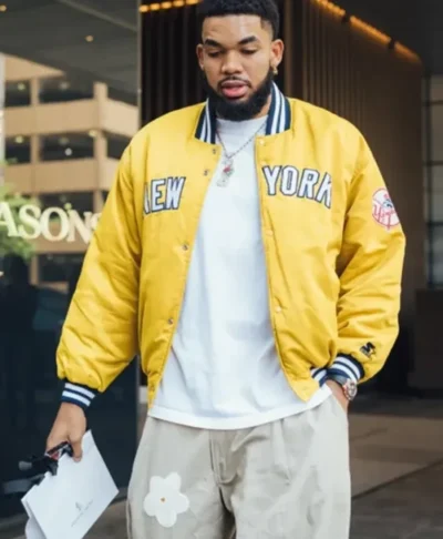 NY Knicks Karl-Anthony Towns Yellow Bomber Jacket