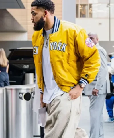 NY Knicks Karl-Anthony Towns Yellow Bomber Jacket