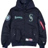 Navy Blue Seattle Mariners MA-1 Satin Hooded Jacket