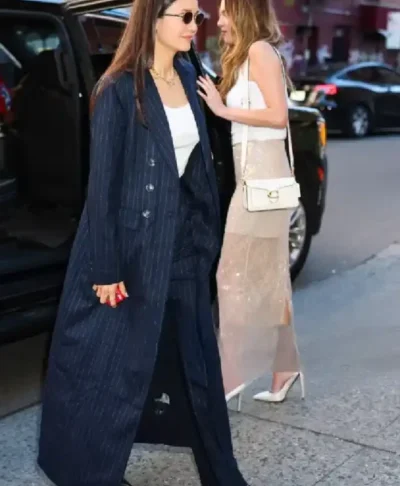 Nina Dobrev NYC Navy Pinstripe Coat