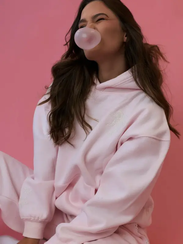 Pink Palm Puff Lacy Hoodie