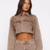 Something To Prove Cropped Tan Denim Jacket