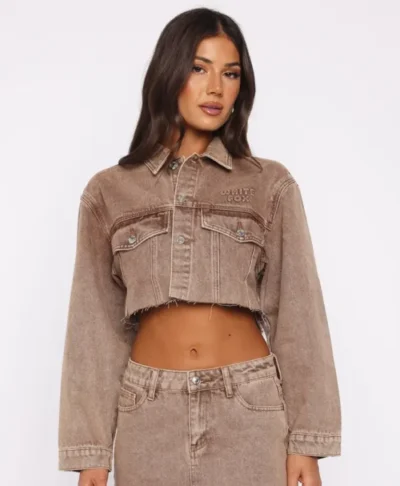 Something To Prove Cropped Tan Denim Jacket