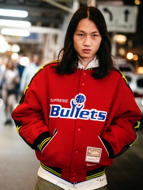 Supreme x Mitchell & Ness Washington Bullets Varsity Jacket
