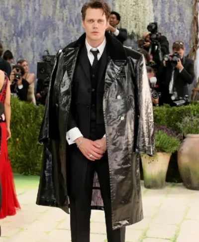 buy Met Gala 2026 Bill Skarsgard Black Leather Coat