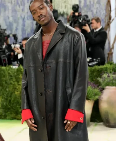 buy Met Gala 2026 Damson Idris Black Leather Coat