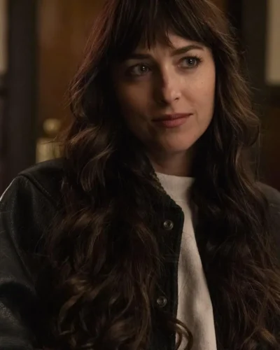 order now Dakota Johnson Am I OK Varsity Black Jacket