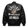 order now LA Lakers Purple Black Varsity Satin Jacket