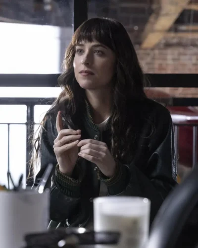 shop Dakota Johnson Am I OK Varsity Black Jacket