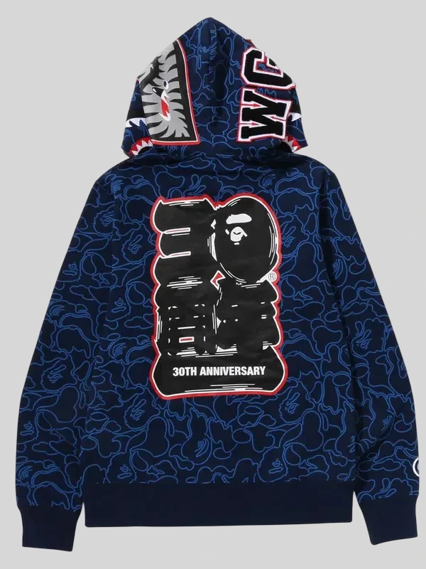 shop now Bape 30th Anniversary Shark Camo Hoodie