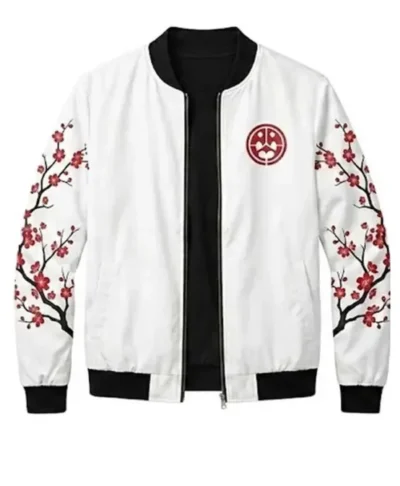BTS Cherry Blossom White Bomber Jacket
