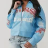 Branded Varsity Blue Leather Jacket