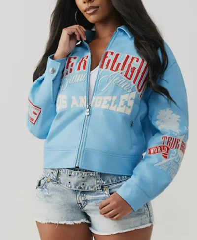 Branded Varsity Blue Leather Jacket