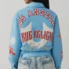 Branded Varsity Blue Leather Jacket
